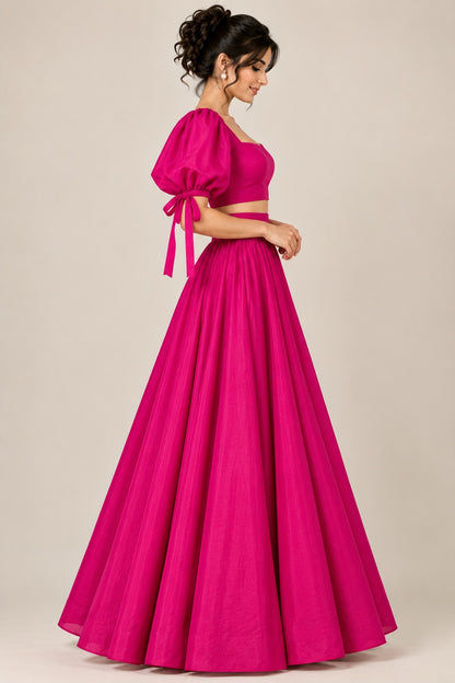 Magenta Crop Top Skirt Set | Women’s Festive & Party Wear