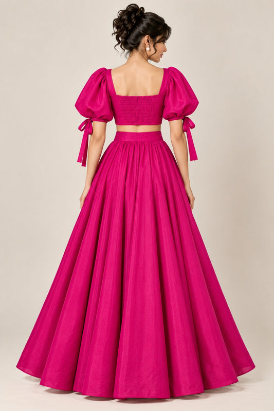 Magenta Crop Top Skirt Set | Women’s Festive & Party Wear