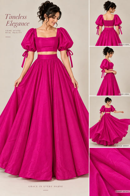 Magenta Crop Top Skirt Set | Women’s Festive & Party Wear