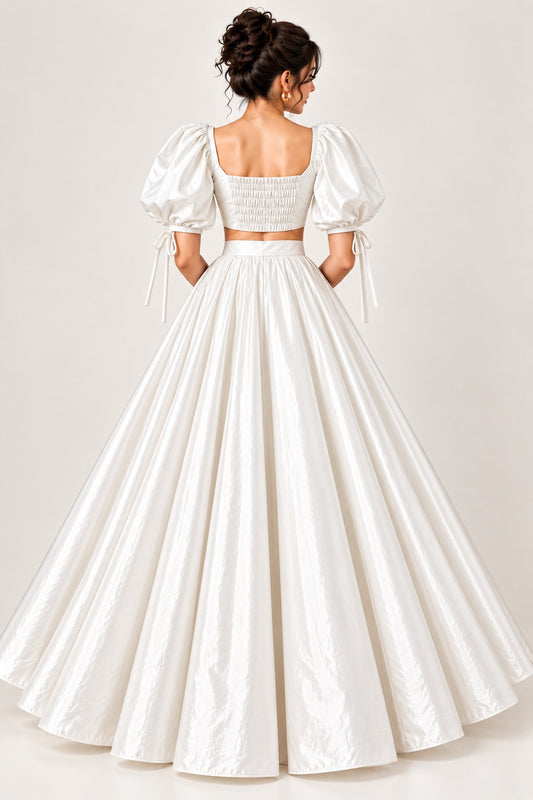 Women’s White Glass Satin Skirt Set | Elegant Occasion Wear