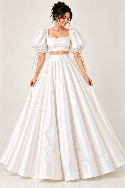 Women’s White Glass Satin Skirt Set | Elegant Occasion Wear