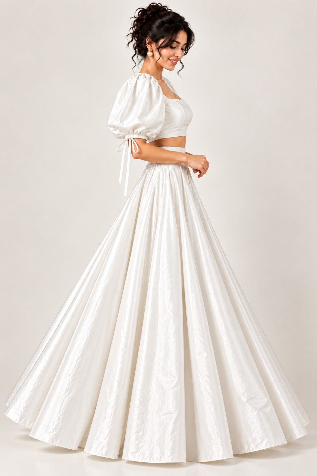 Women’s White Glass Satin Skirt Set | Elegant Occasion Wear