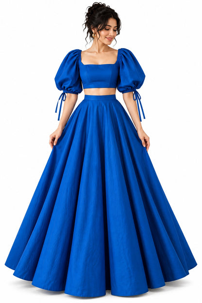 Royal Blue Crop Top Skirt Set | Women’s Festive & Party Wear