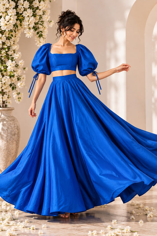 Royal Blue Crop Top Skirt Set | Women’s Festive & Party Wear