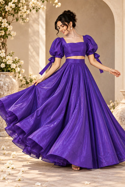 Women’s Fully Stitched Crop Top & Skirt Set | Royal Purple