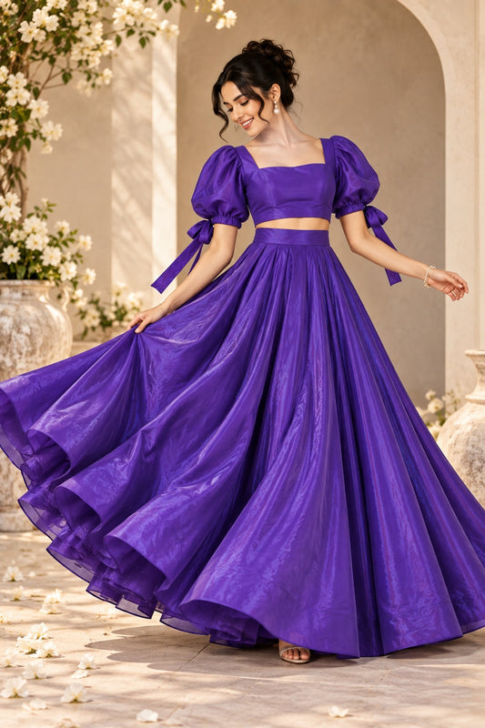 Women’s Fully Stitched Crop Top & Skirt Set | Royal Purple