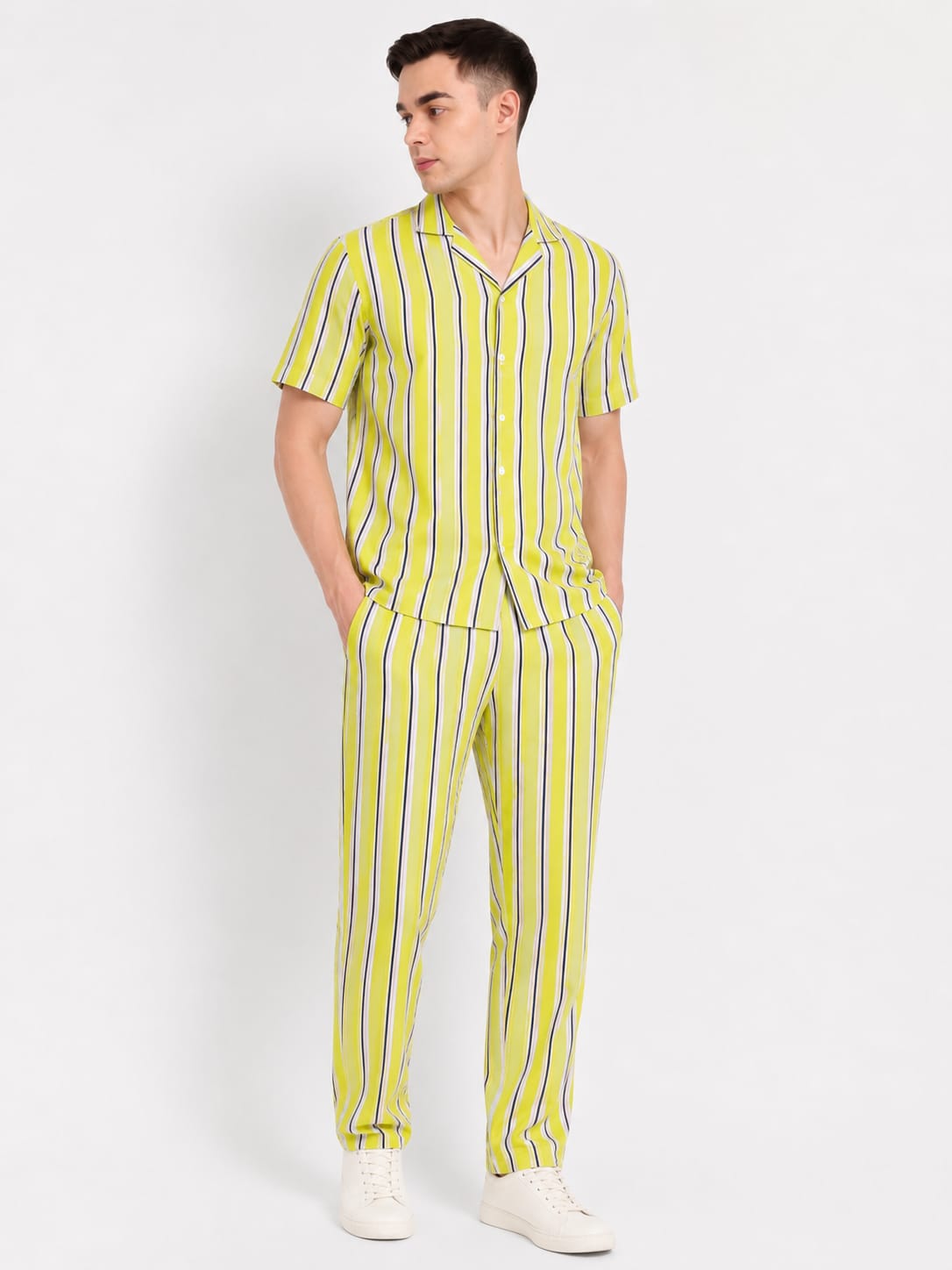 Men’s Cotton Co-ord Set | Lime Green Casual Two-Piece Set