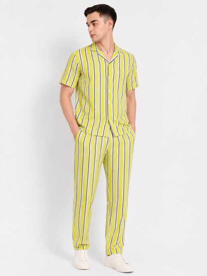 Men’s Cotton Co-ord Set | Lime Green Casual Two-Piece Set