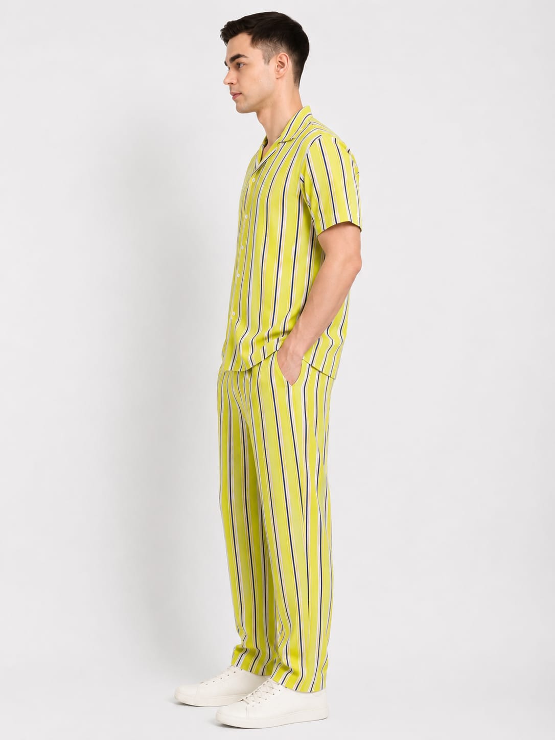 Men’s Cotton Co-ord Set | Lime Green Casual Two-Piece Set