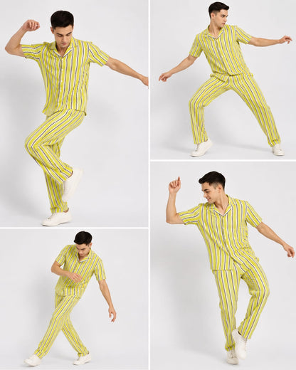 Men’s Cotton Co-ord Set | Lime Green Casual Two-Piece Set