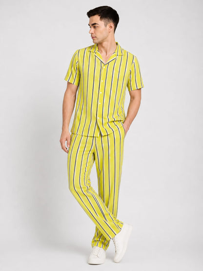 Men’s Cotton Co-ord Set | Lime Green Casual Two-Piece Set