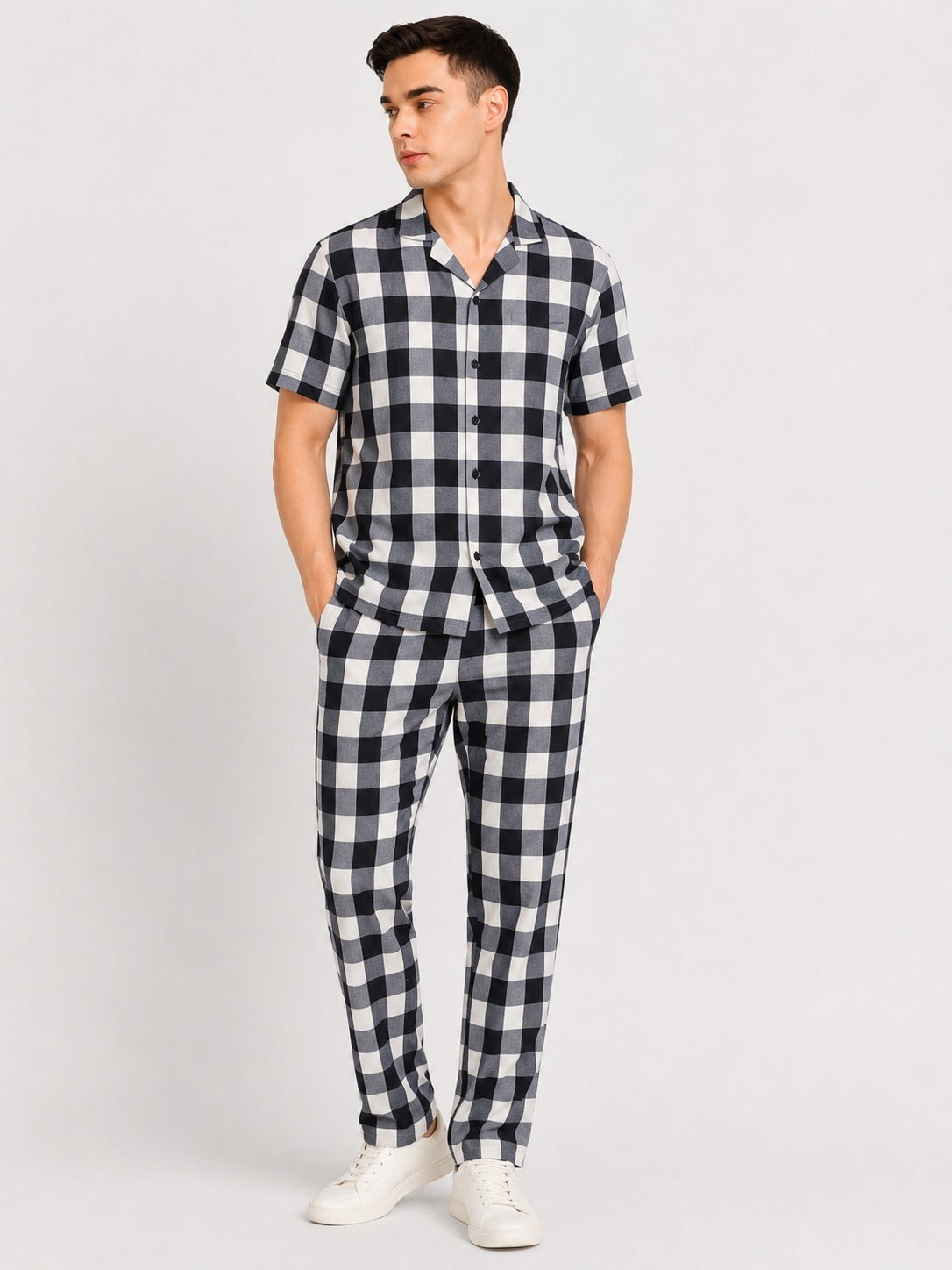 Men’s Black & White Gingham Co-ord Set | Cotton Casual Outfit
