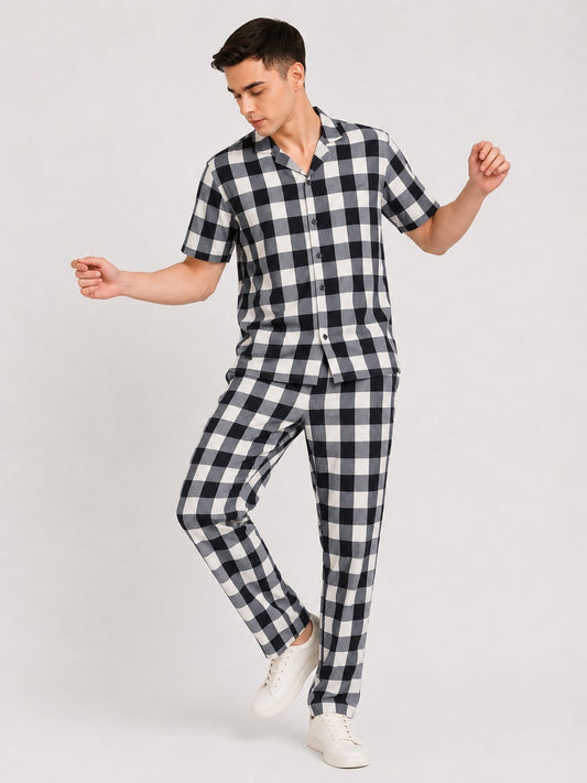 Men’s Black & White Gingham Co-ord Set | Cotton Casual Outfit