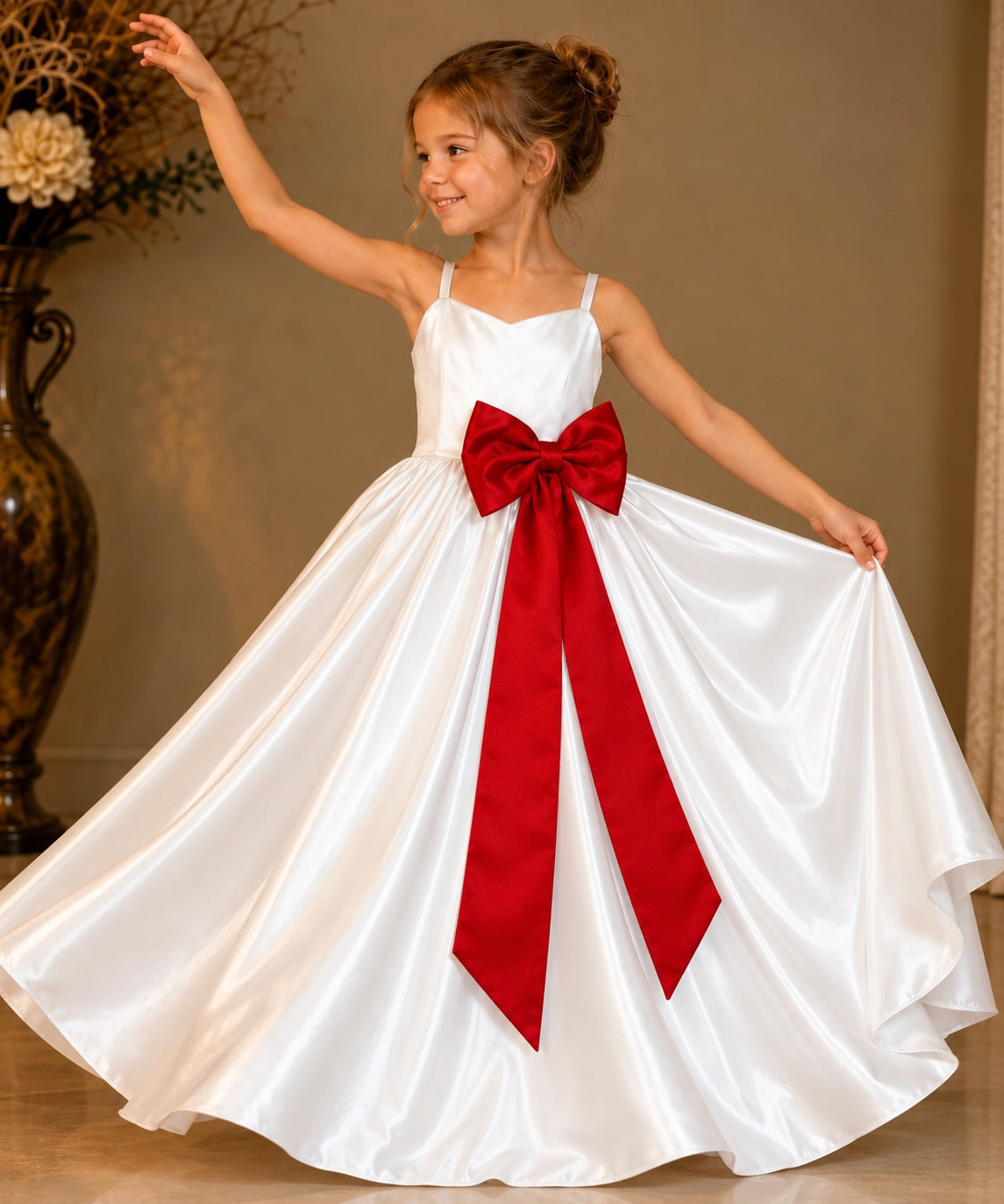 White Satin Dress for Girls | Elegant Glass Satin Occasion Dress