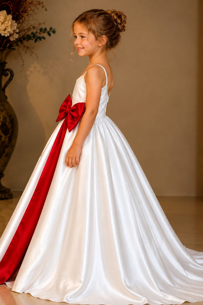 White Satin Dress for Girls | Elegant Glass Satin Occasion Dress