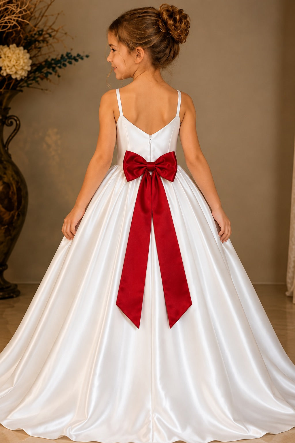 White Satin Dress for Girls | Elegant Glass Satin Occasion Dress