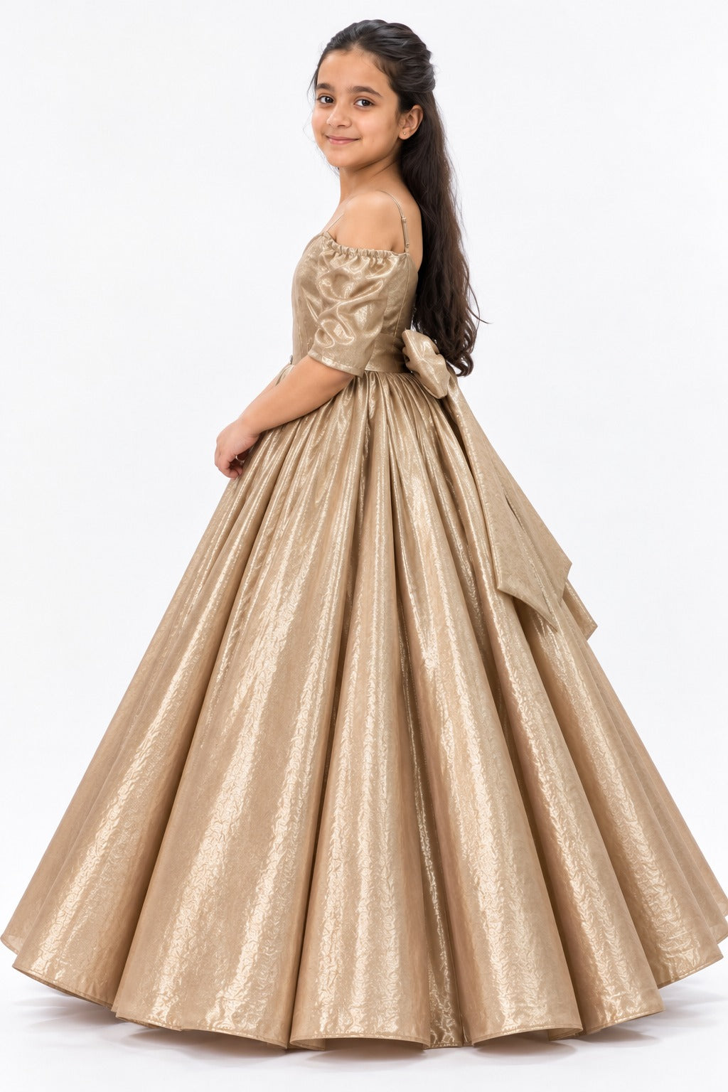 Golden Shimmer Party Gown for Girls | Kids Occasion Wear