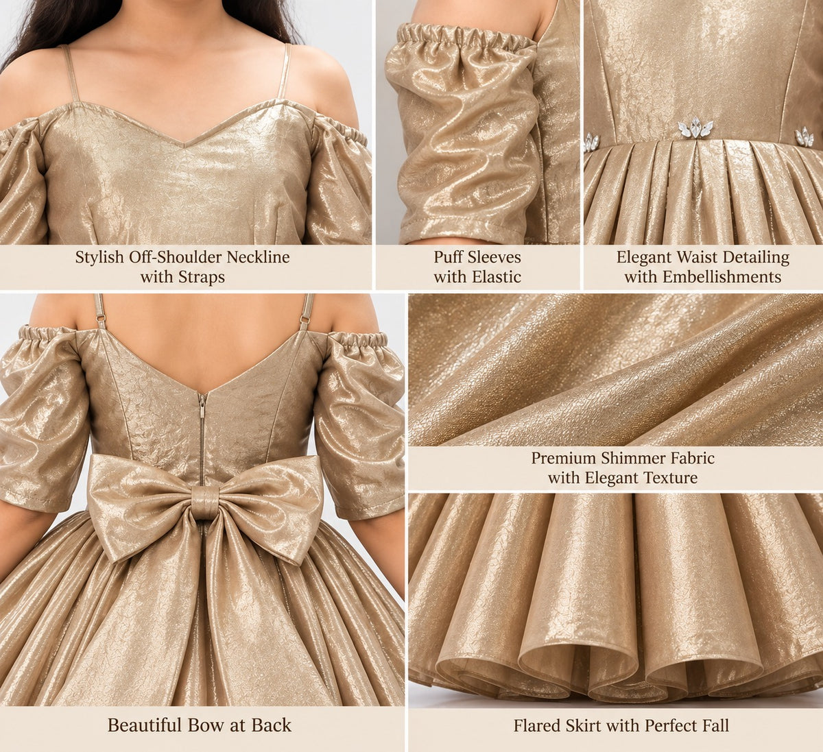 Golden Shimmer Party Gown for Girls | Kids Occasion Wear