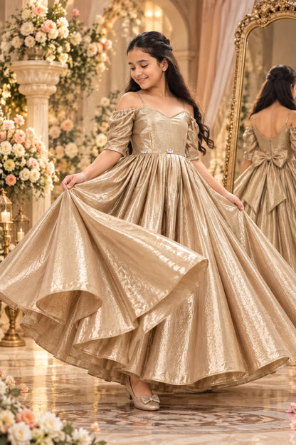 Golden Shimmer Party Gown for Girls | Kids Occasion Wear