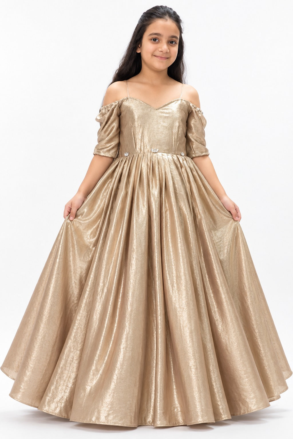 Golden Shimmer Party Gown for Girls | Kids Occasion Wear