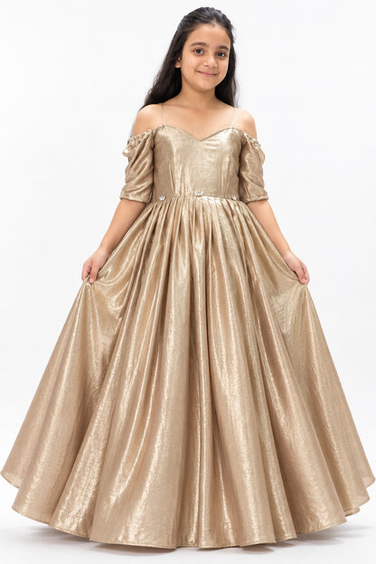 Golden Shimmer Party Gown for Girls | Kids Occasion Wear