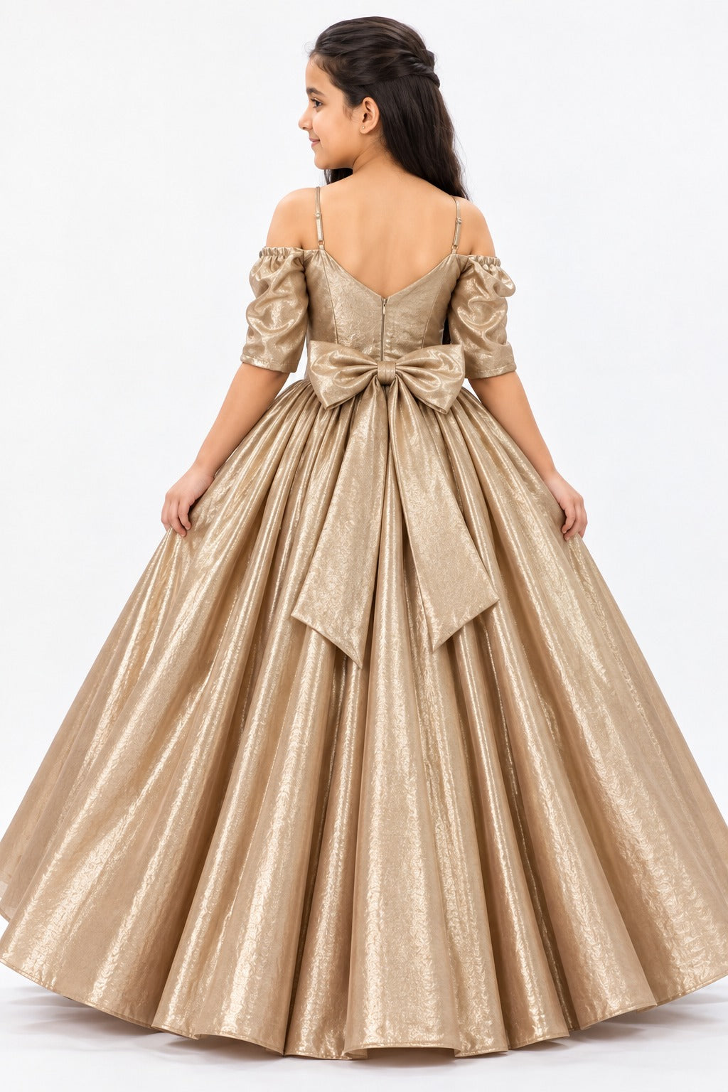 Golden Shimmer Party Gown for Girls | Kids Occasion Wear