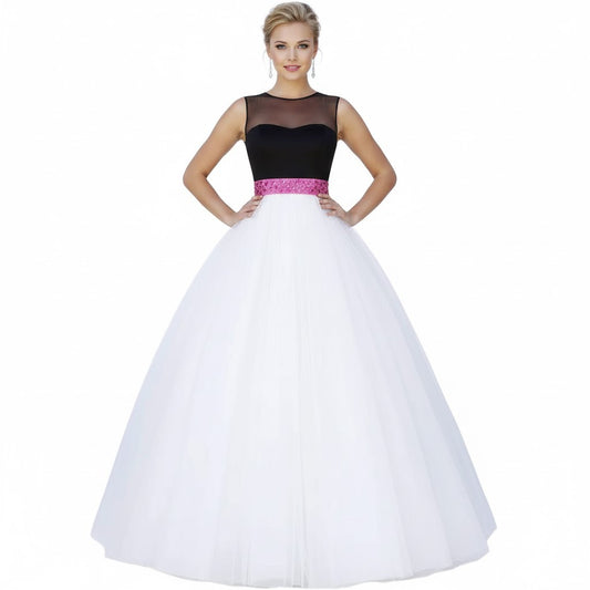 Elegant Women Net Fit & Flare Maxi Dress – Layered Tulle Party & Evening Gown white