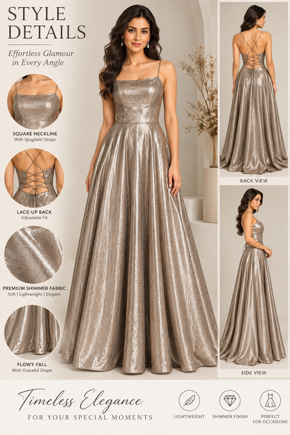 Champagne Gold Shimmer Gown for Women | Wedding & Party Wear