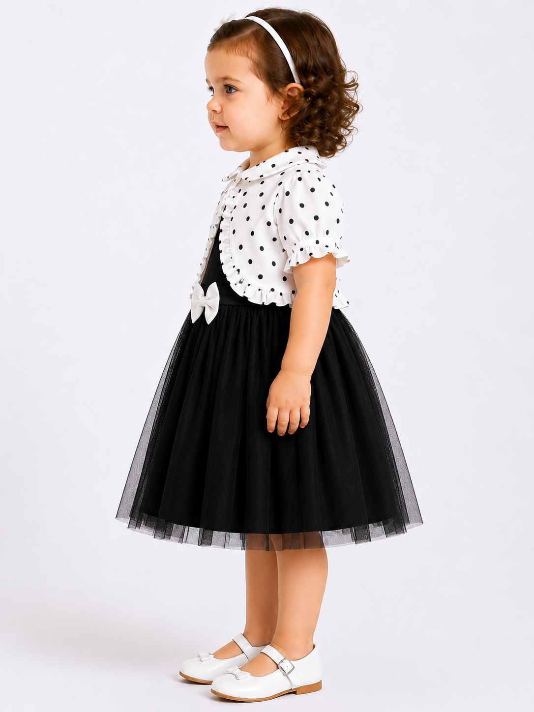 Classic Polka Charm Party Dress with Matching Shrug
