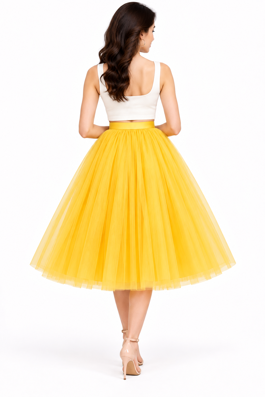 Women’s Yellow Net Knee Length Skirt | Party & Occasion Wear