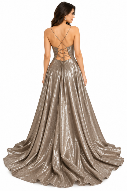 Champagne Gold Shimmer Gown for Women | Wedding & Party Wear
