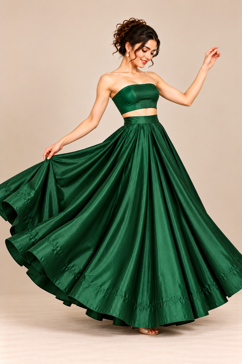 Women Satin A-Line Skirt – Trendy High Waist Party & Casual Wear green