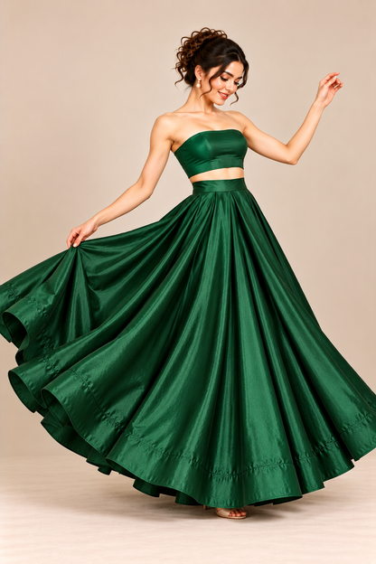Women Satin A-Line Skirt – Trendy High Waist Party & Casual Wear green
