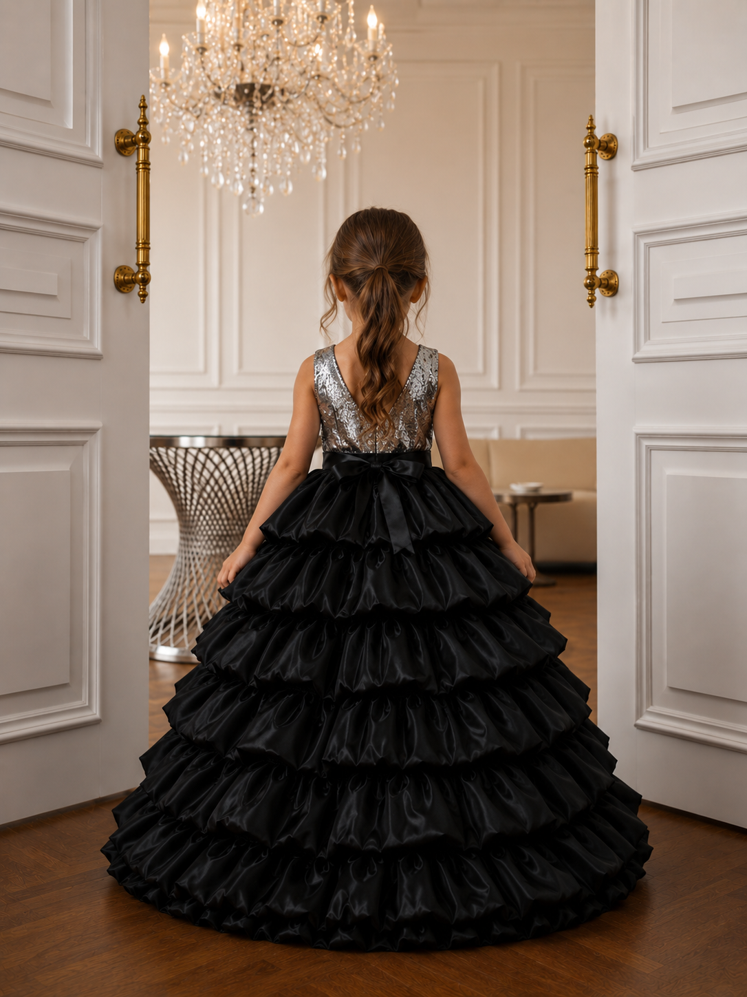 Starlight Noir Layered Ruffle Ball Gown