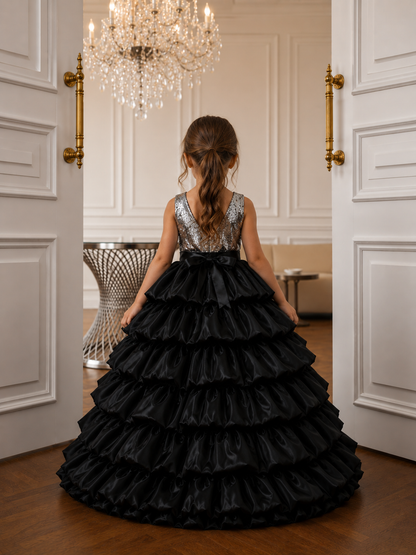 Starlight Noir Layered Ruffle Ball Gown
