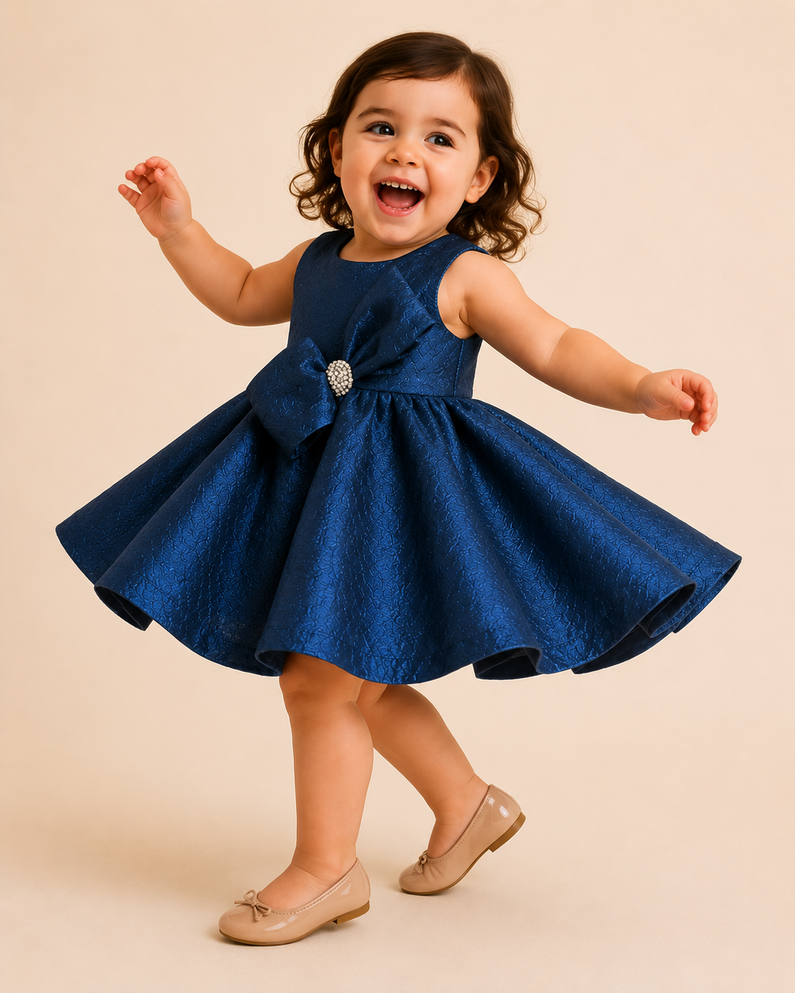 Midnight Sapphire Bow Twirl Party Dress