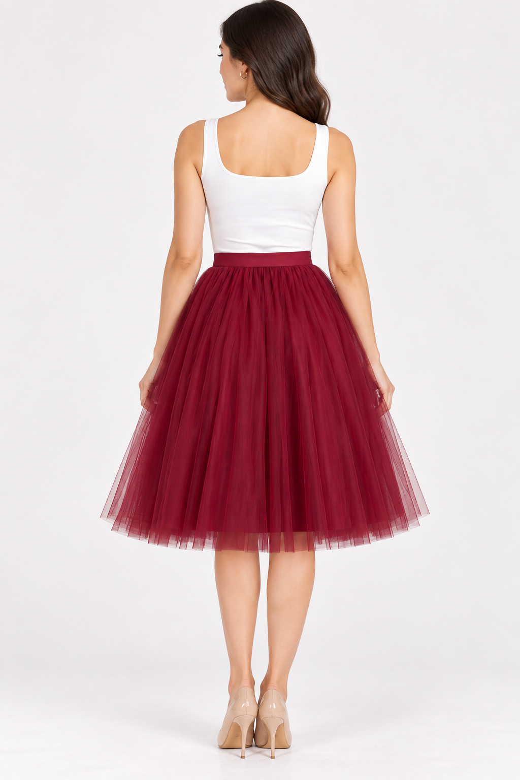 Maroon Knee Length Skirt for Women | Net Party Wear Skirt