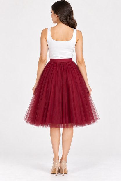 Maroon Knee Length Skirt for Women | Net Party Wear Skirt