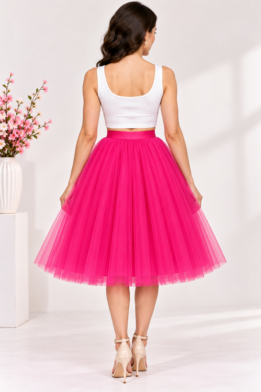 Pink Net Knee Length Skirt for Women | Fashion Skirt