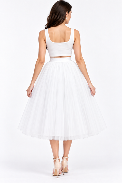Women’s White Net Knee Length Skirt | Party & Occasion Wear