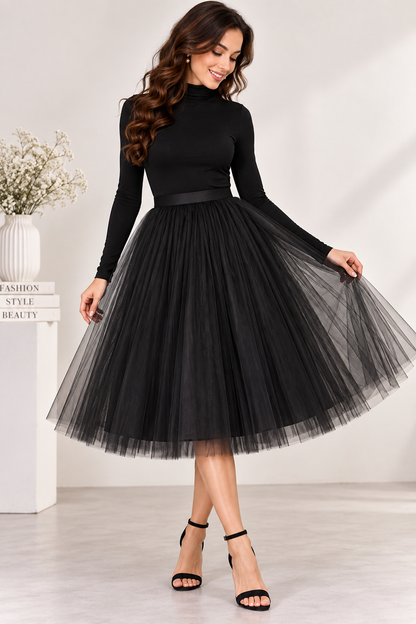 Women’s Black Knee Length Net Skirt | Party & Occasion Wear