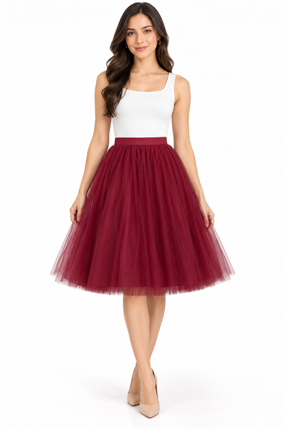 Maroon Knee Length Skirt for Women | Net Party Wear Skirt