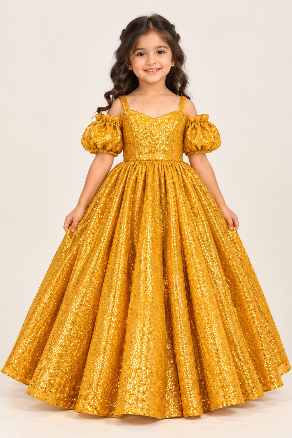 Luxury Gold Sequin Princess Ball Gown for Girls