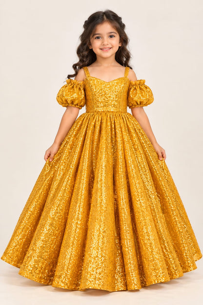 Luxury Gold Sequin Princess Ball Gown for Girls