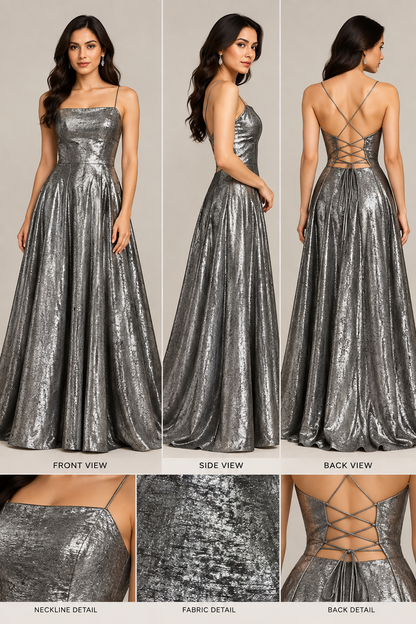 Women’s Metallic Gunmetal Silver Gown | God Shine Shimmer Fabric