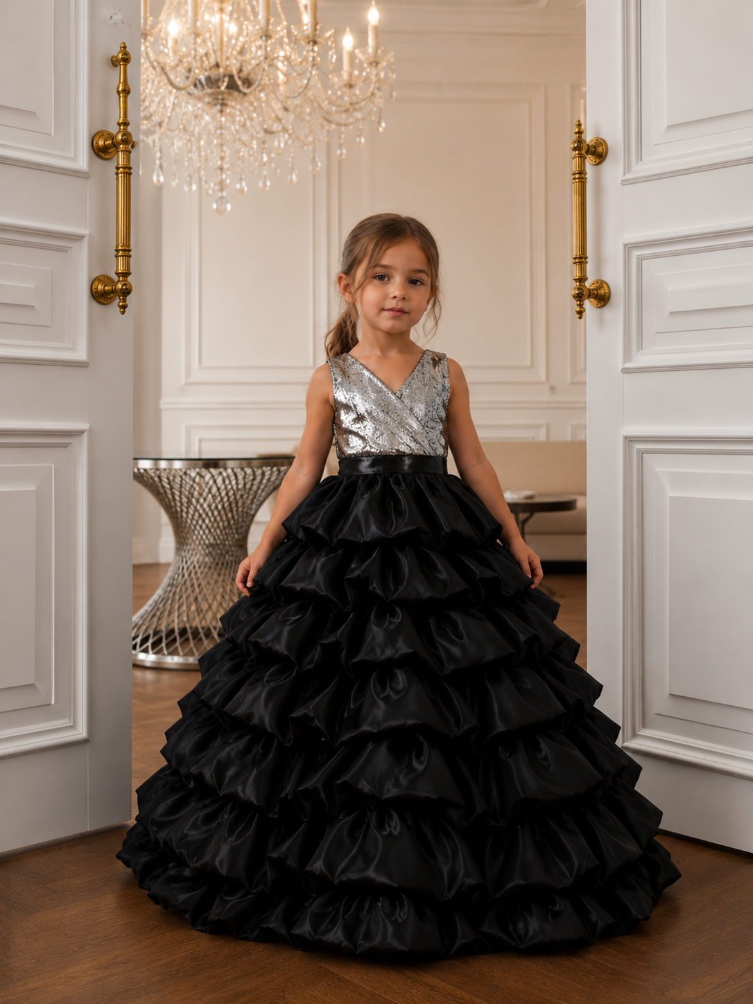 Starlight Noir Layered Ruffle Ball Gown