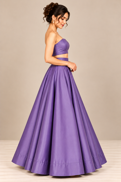 Women’s Lavender Purple Satin Flared Maxi Skirt | High-Waist Pleated Full-Length Party Wear Skirt