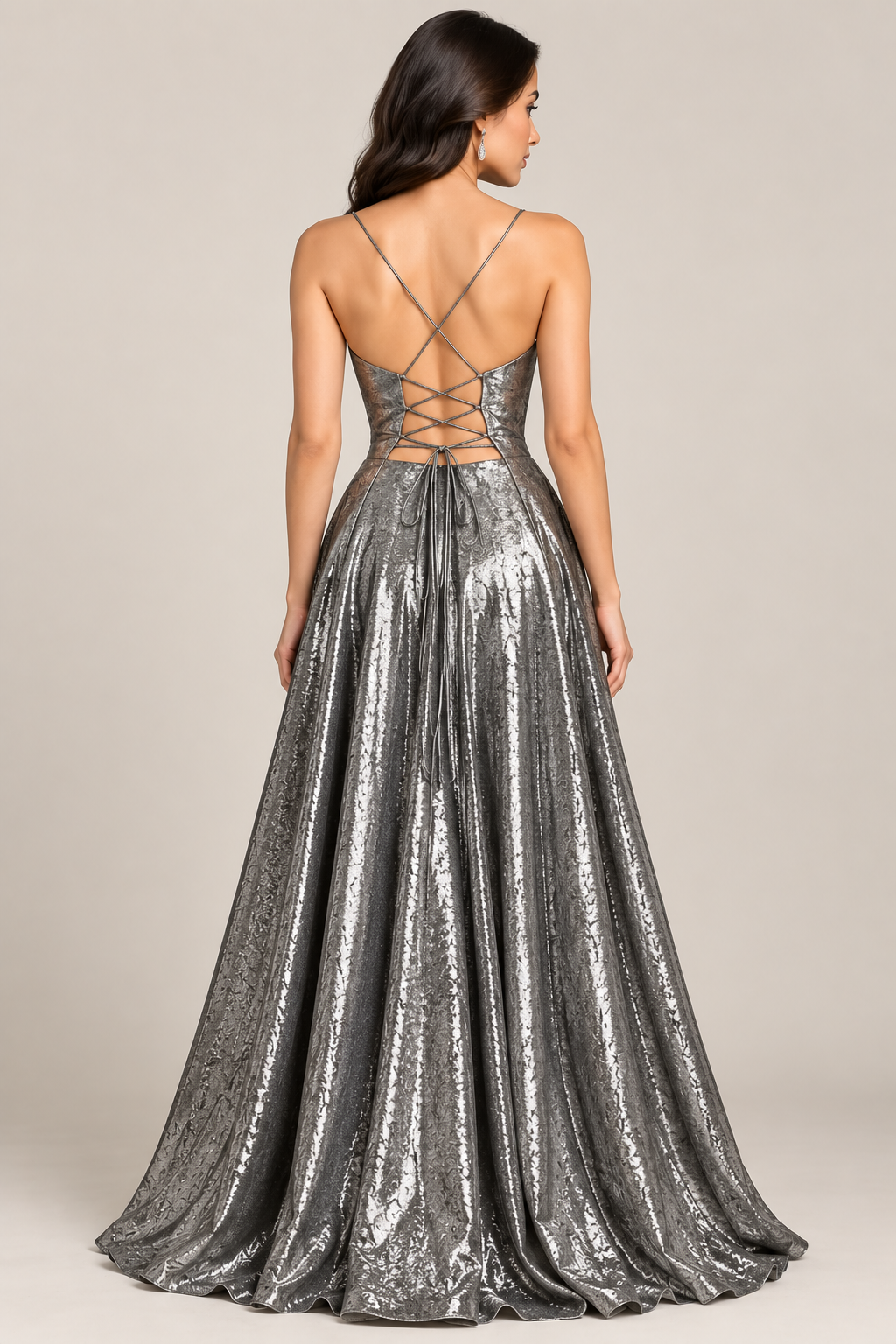 Women’s Metallic Gunmetal Silver Gown | God Shine Shimmer Fabric