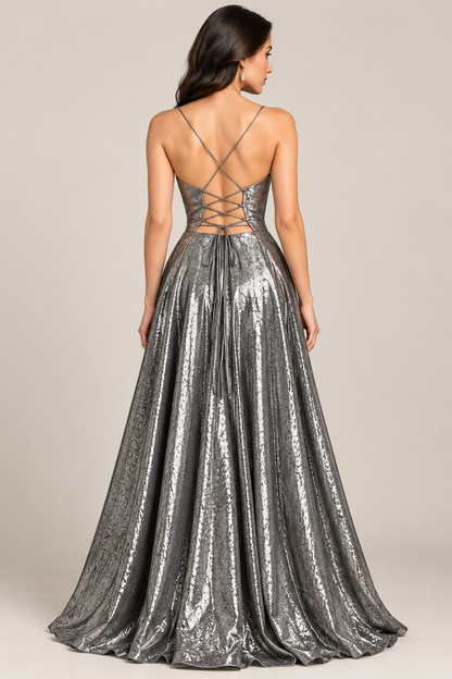 Women’s Metallic Gunmetal Silver Gown | God Shine Shimmer Fabric