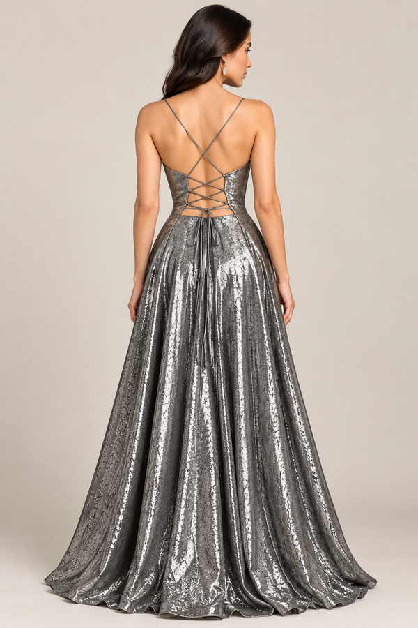Women’s Metallic Gunmetal Silver Gown | God Shine Shimmer Fabric